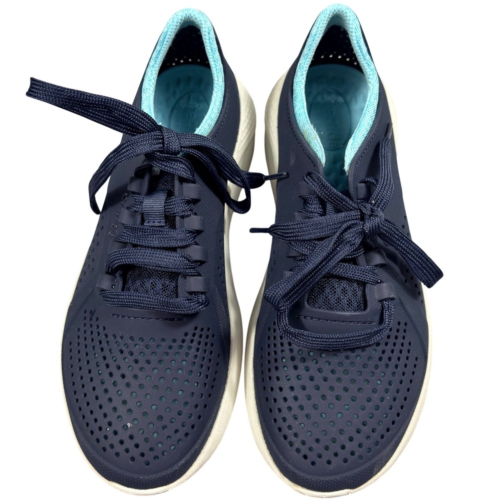 Crocs LiteRide Pacer Sneaker Womens 7 Navy Blue Matlite Lace Up Comfort Shoes